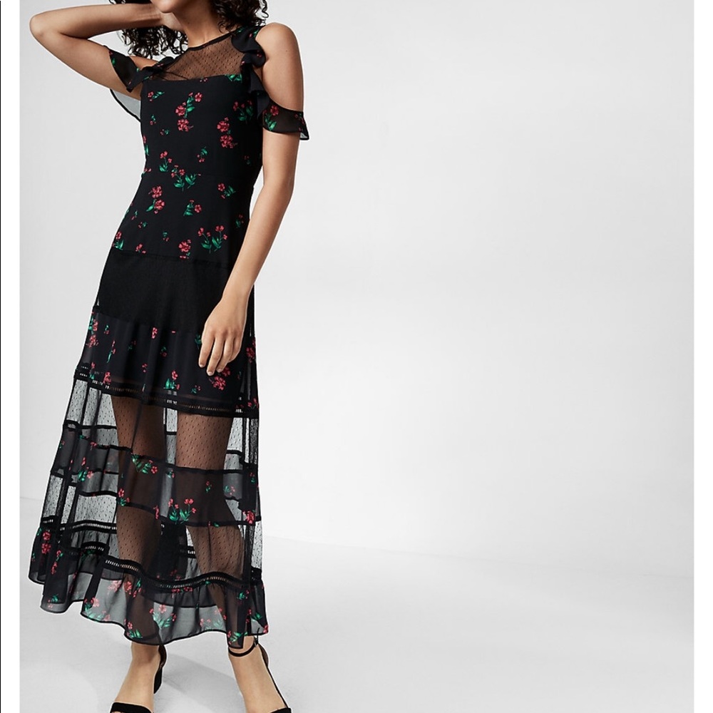 Express cold shoulder fit and flare midi dress